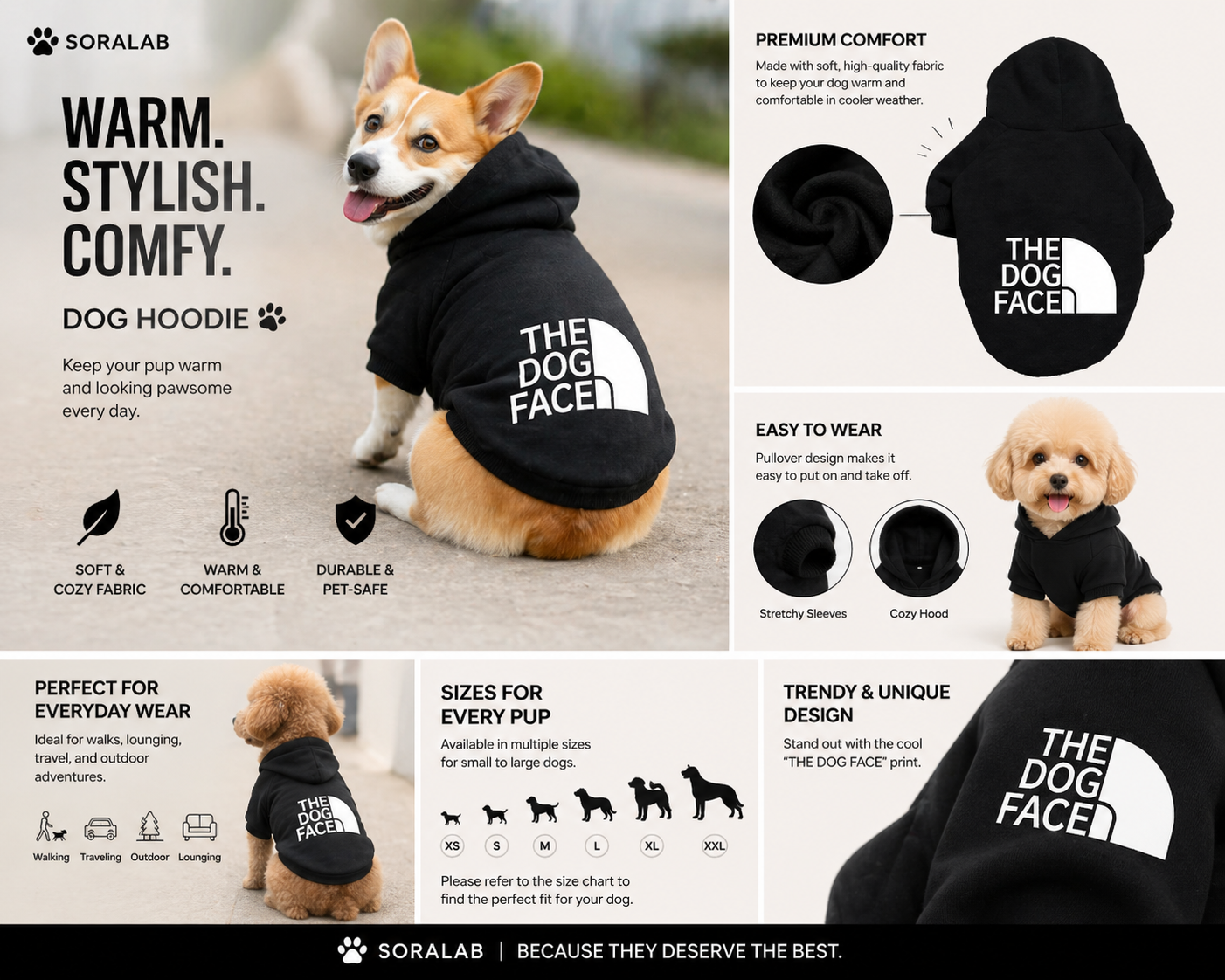 Soralab™ CozyPaw Dog Hoodie 🐾 – Autumn & Winter Warm Sweatshirt for French Bulldog, Labrador & Large Dogs