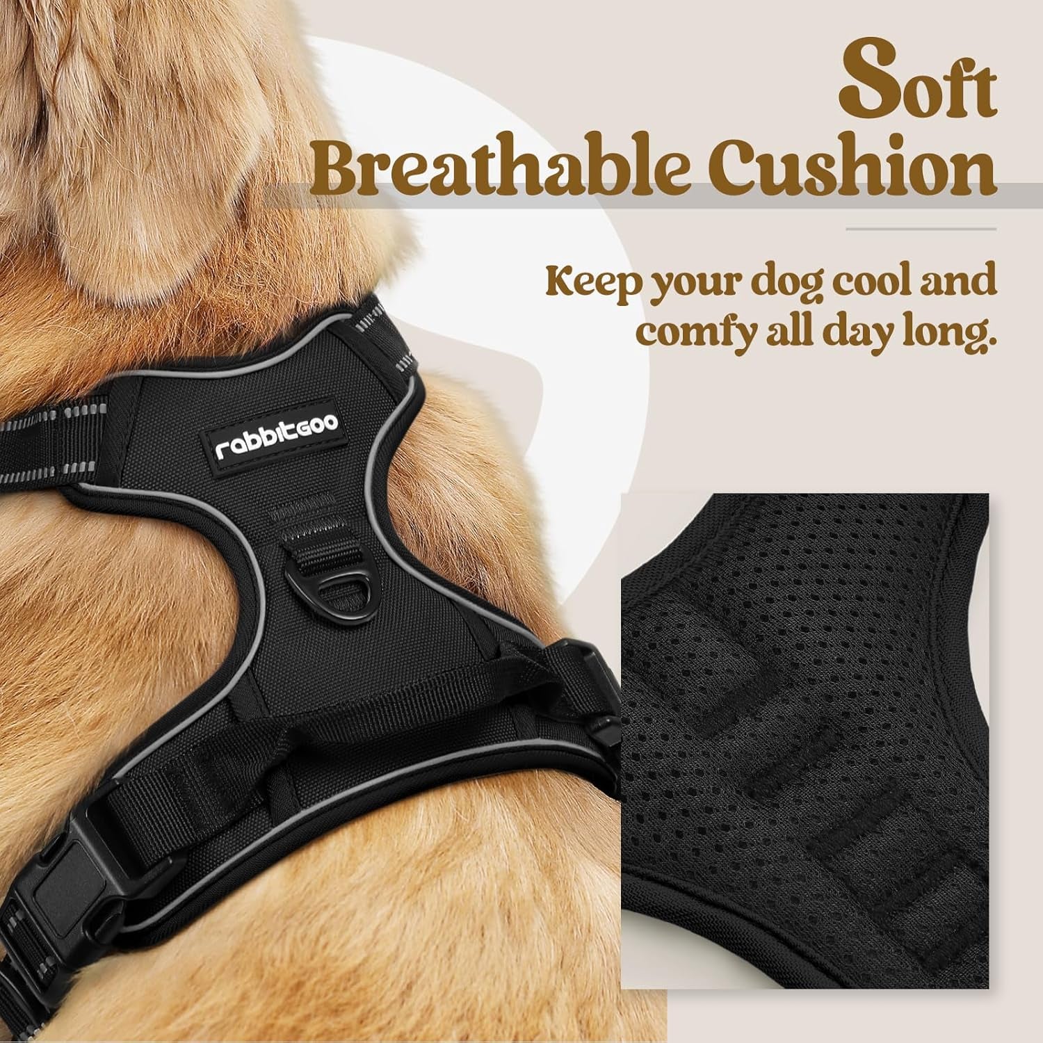 Dog Harness No Pull with 2 Leash Clips, Adjustable Soft Padded, Reflective Oxford No Choke Pet Vest with Easy Control Handle for Medium Sized Dogs, Black, M