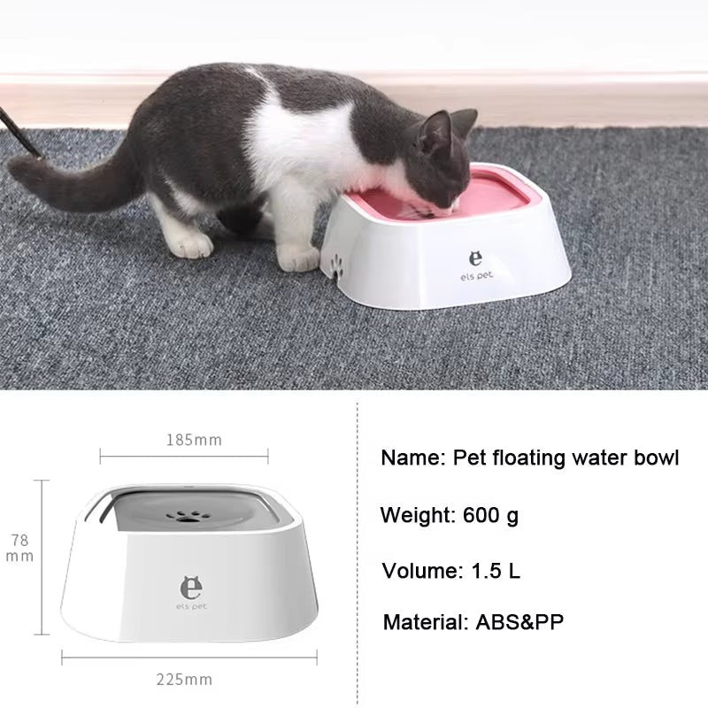 Soralab white and pink no-spill pet water bowl with floating design, ideal for cats and dogs.