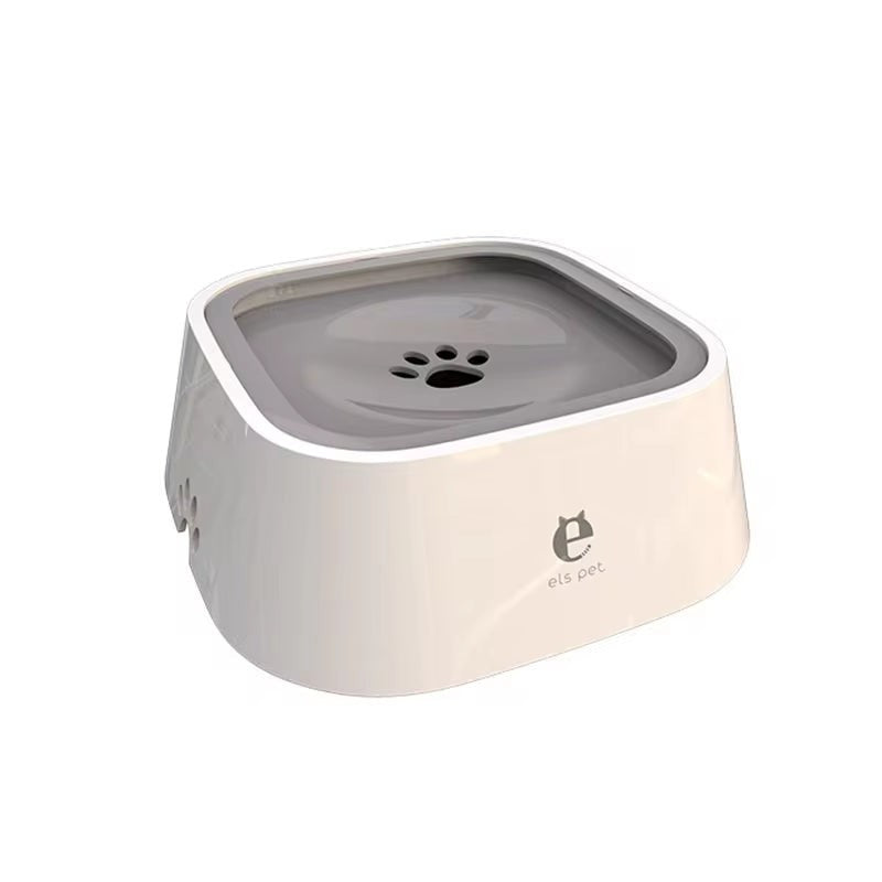 Soralab white and grey no-spill pet water bowl with floating design and paw print detail
