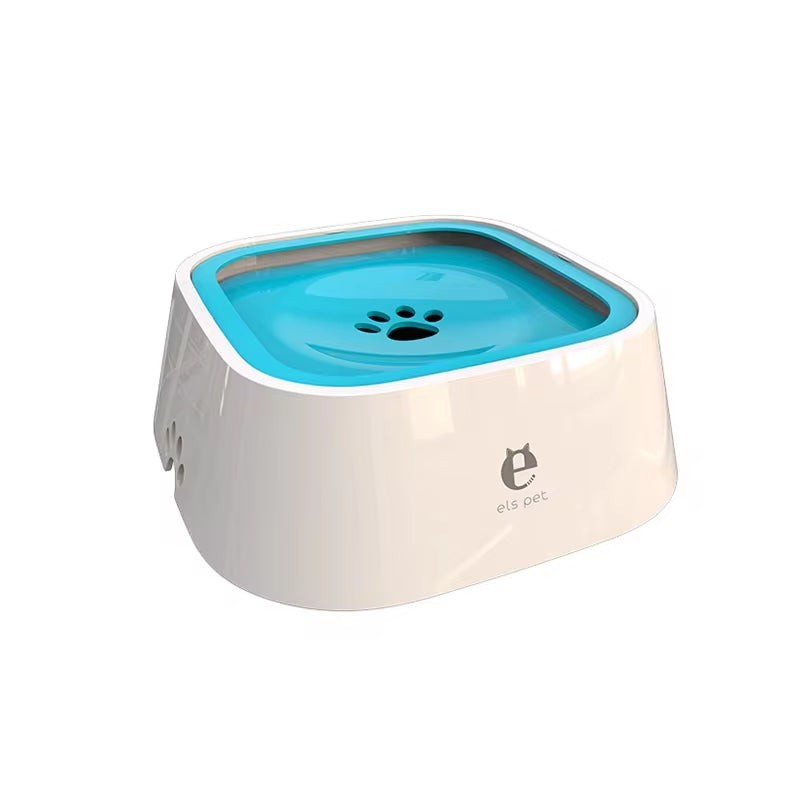 Soralab white and blue no-spill pet water bowl with floating design and paw print