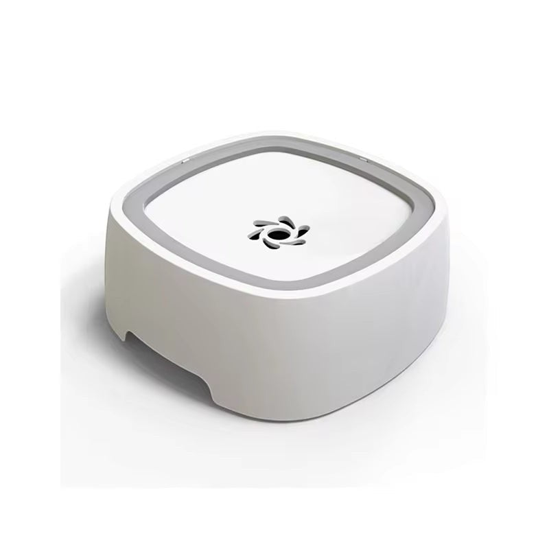 Soralab white and grey no-spill pet water bowl with floating design and central water dispenser.