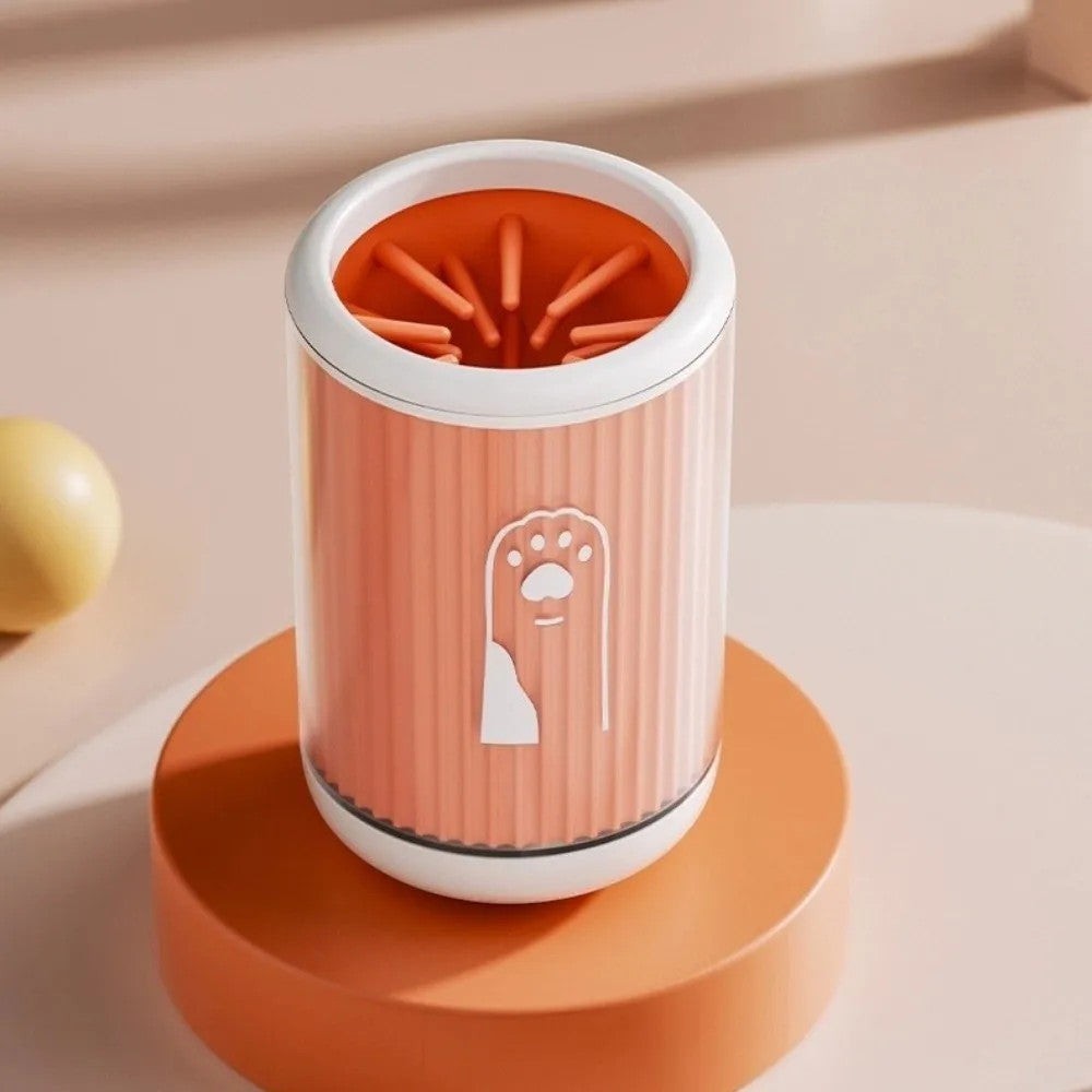 Soralab PawClean Pro orange silicone dog paw cleaner cup with soft bristles for quick washes.