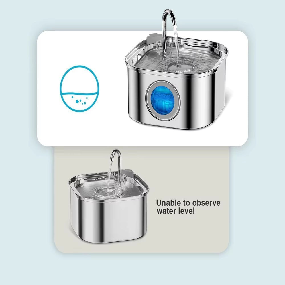 Soralab Flow Fresh 3.2L stainless steel pet water fountain with blue LED indicator and multi-stage filtration for dogs and cats.