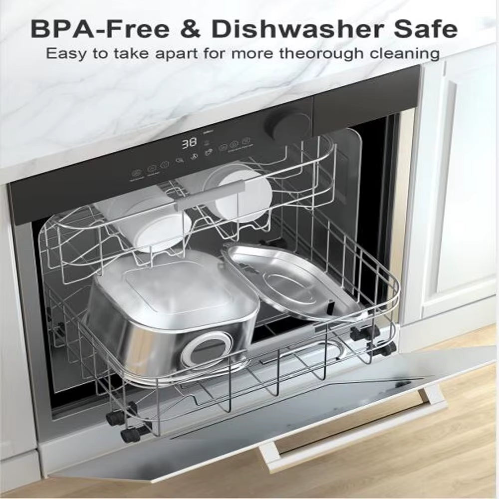 Soralab FlowFresh stainless steel pet water fountain components being cleaned in a dishwasher.